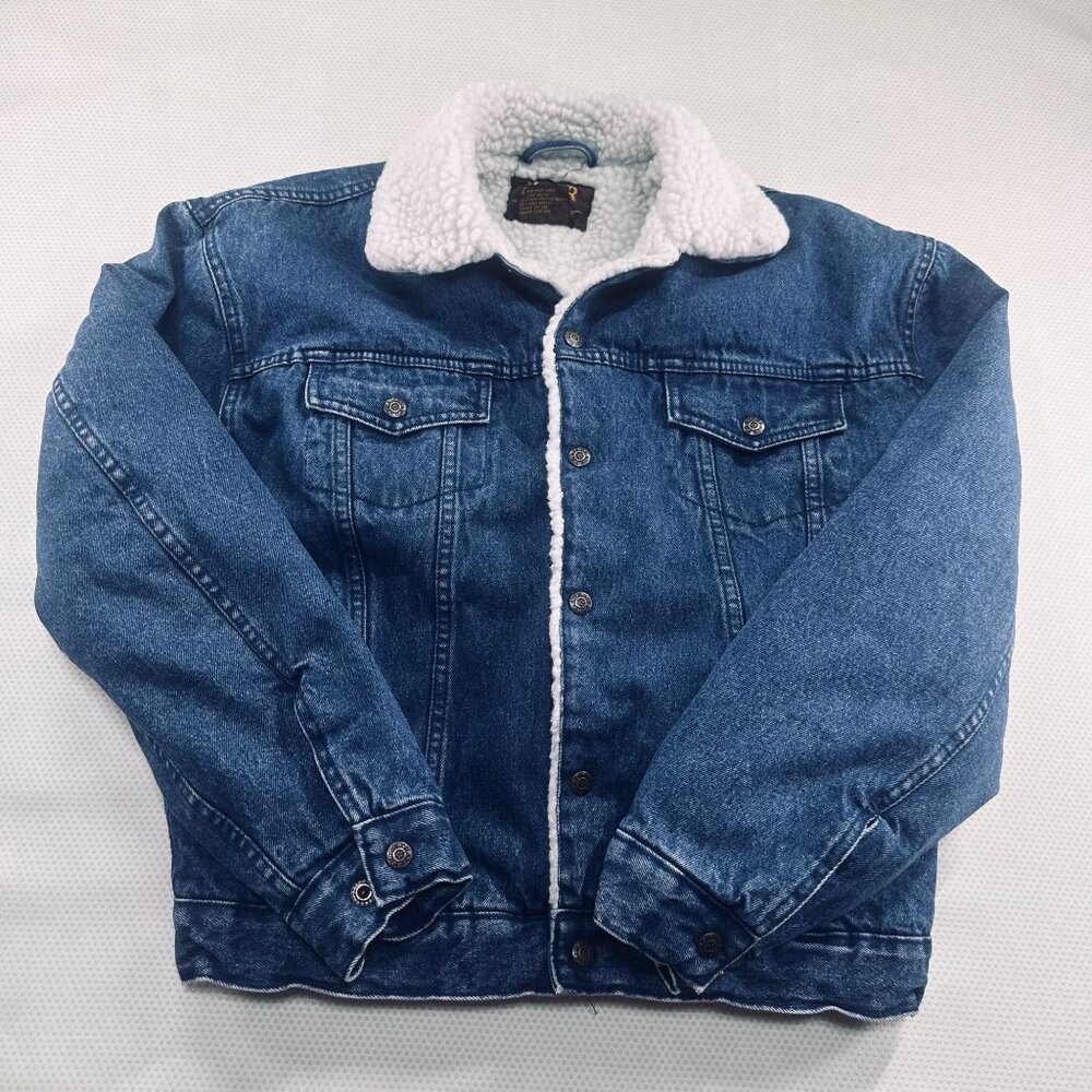 BJ-R Mens Denim Sherpa-Lined Jacket Blue Size Medium Warm‎ Vintage